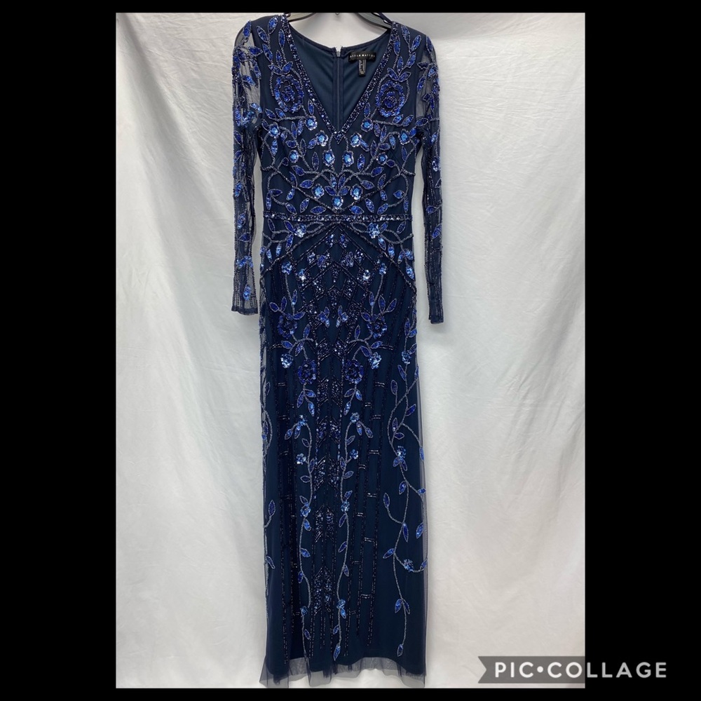 Aidan Mattox embellished sheer long sleeve long gown - Picture 7 of 17